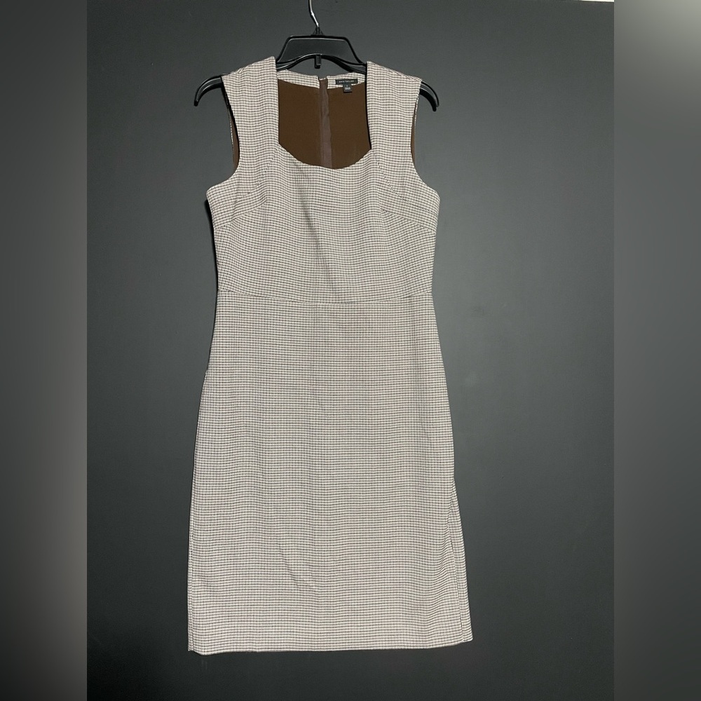 Ann Taylor Cream and Brown Houndstooth Mini Dress